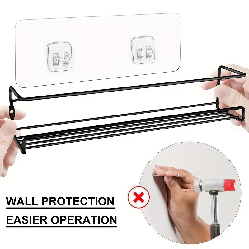 Set of 2 strong adhesive wall brackets with practical hooks for easy installation and seamless suspension, ideal for home and office organization.