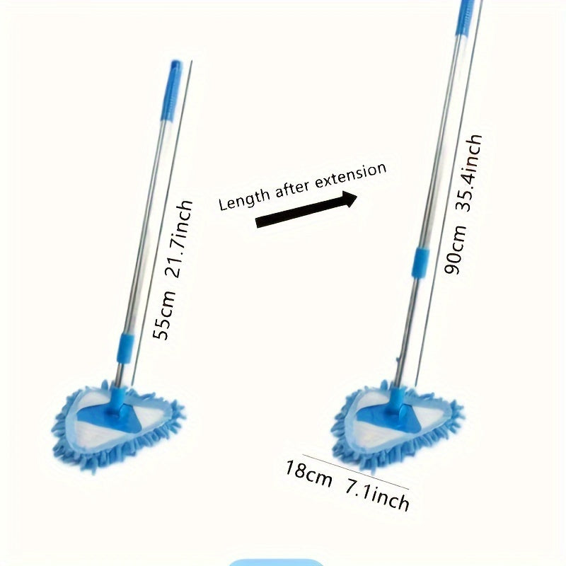 Uchburchak Mop to'plami, cho'ziladigan tutqich bilan - 360° aylanuvchi dizayn, pol, devor, shift, deraza va avtomobillarda turli xil ho'l va quruq tozalash uchun, pastki yuzalarni tozalash uchun ideal.