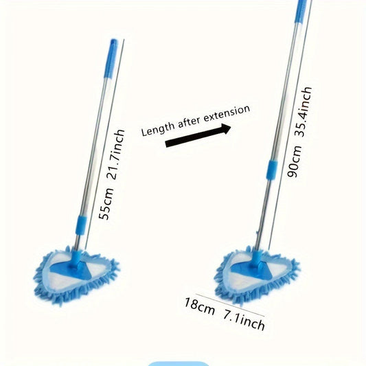 Uchburchak Mop to'plami, cho'ziladigan tutqich bilan - 360° aylanuvchi dizayn, pol, devor, shift, deraza va avtomobillarda turli xil ho'l va quruq tozalash uchun, pastki yuzalarni tozalash uchun ideal.