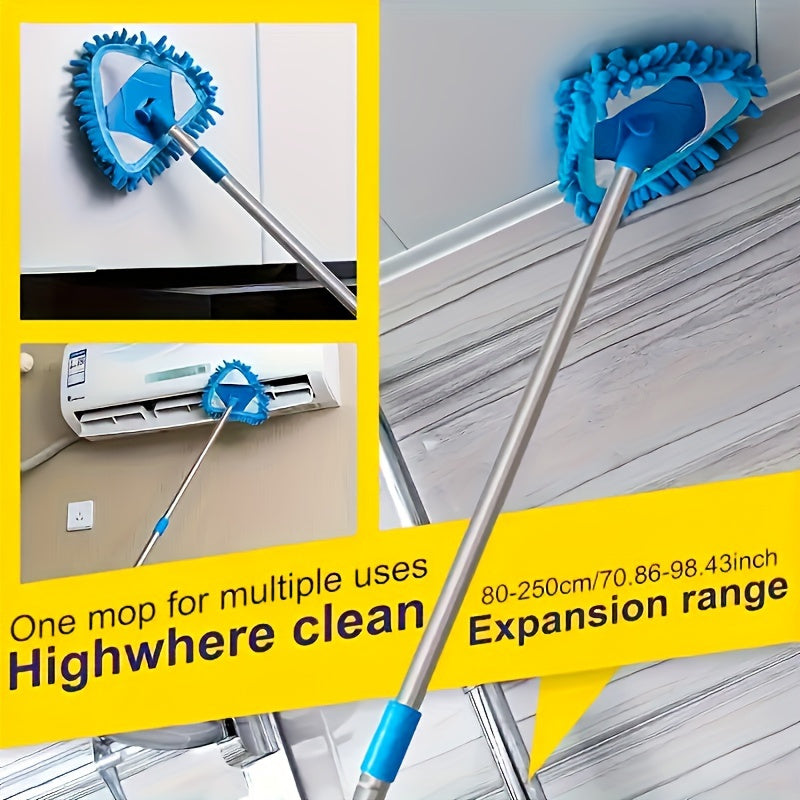 Triangle Mop Set with Extendable Handle - 360° Rotatable Design for Versatile Wet & Dry Cleaning on Floors, Walls, Ceilings, Windows, and Cars, Ideal for Cleaning Bottom Surfaces