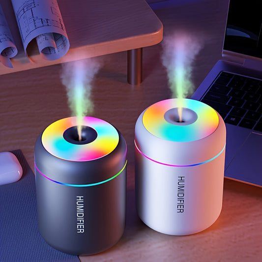 USB powered mini air humidifier with colorful LED lights, quiet operation, easy to clean, safe and reliable. Unscented plastic humidifier for various room types, perfect for Christmas and Halloween decorations. Voltage ≤36V.