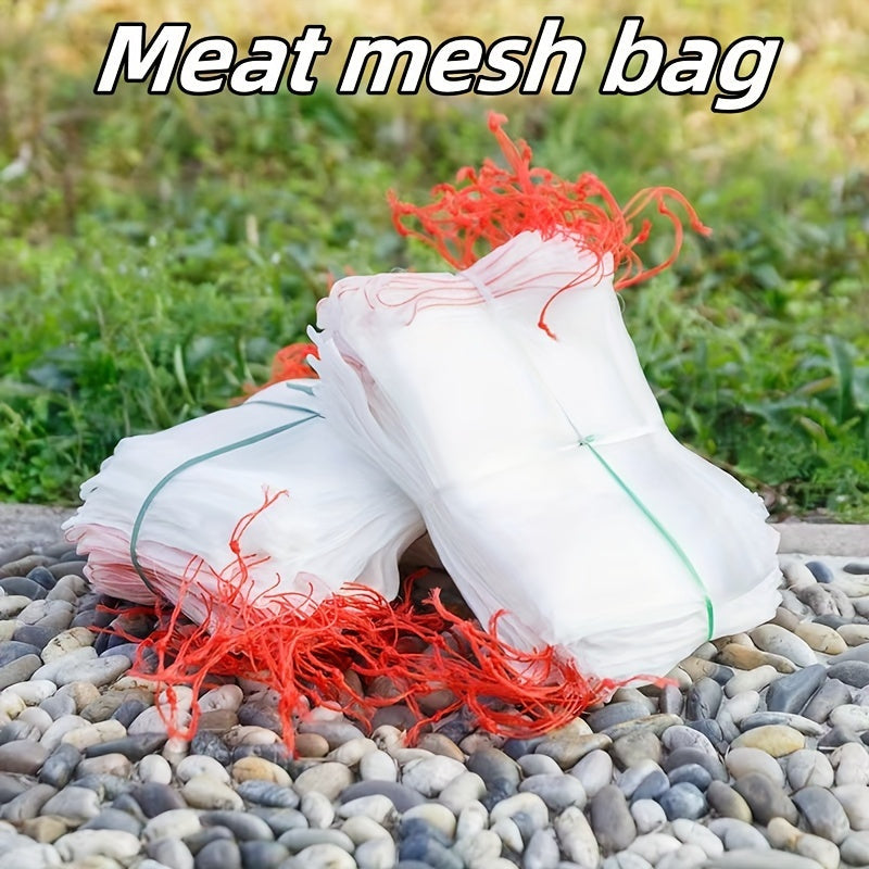 Five pieces of nylon mesh bags designed for storing meat, fruit, and seeds. These bags are durable and designed to keep insects and flies out, making them the perfect organizer for your kitchen. They can also be used as drying racks.