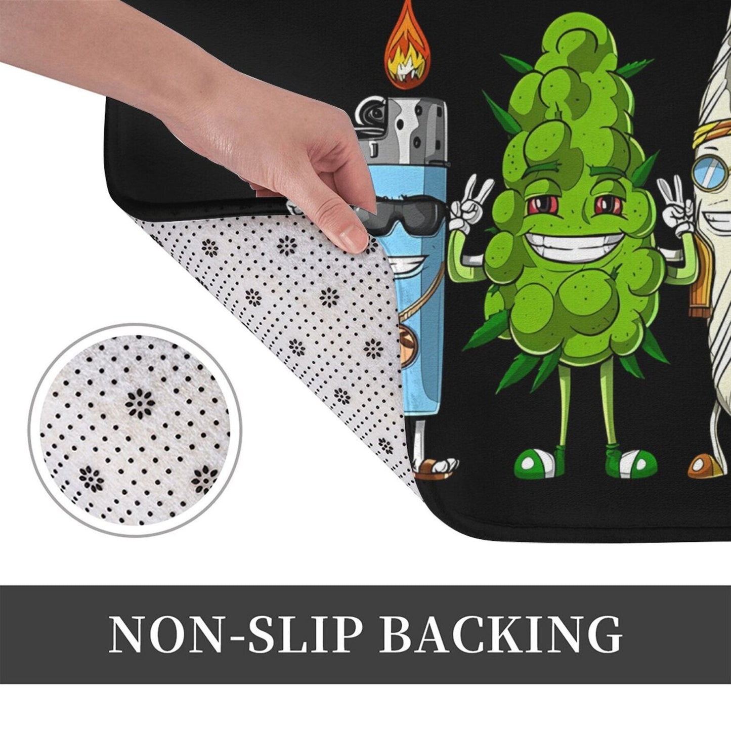 Weed Bud Joint Lighter Design Non-Slip Bathroom Mat features a 1pc design. This Machine Washable Polyester Lightweight Rectangle Mat is perfect for Bedroom or Home Decor. It is also a Welcome Doormat that is functional and stylish.