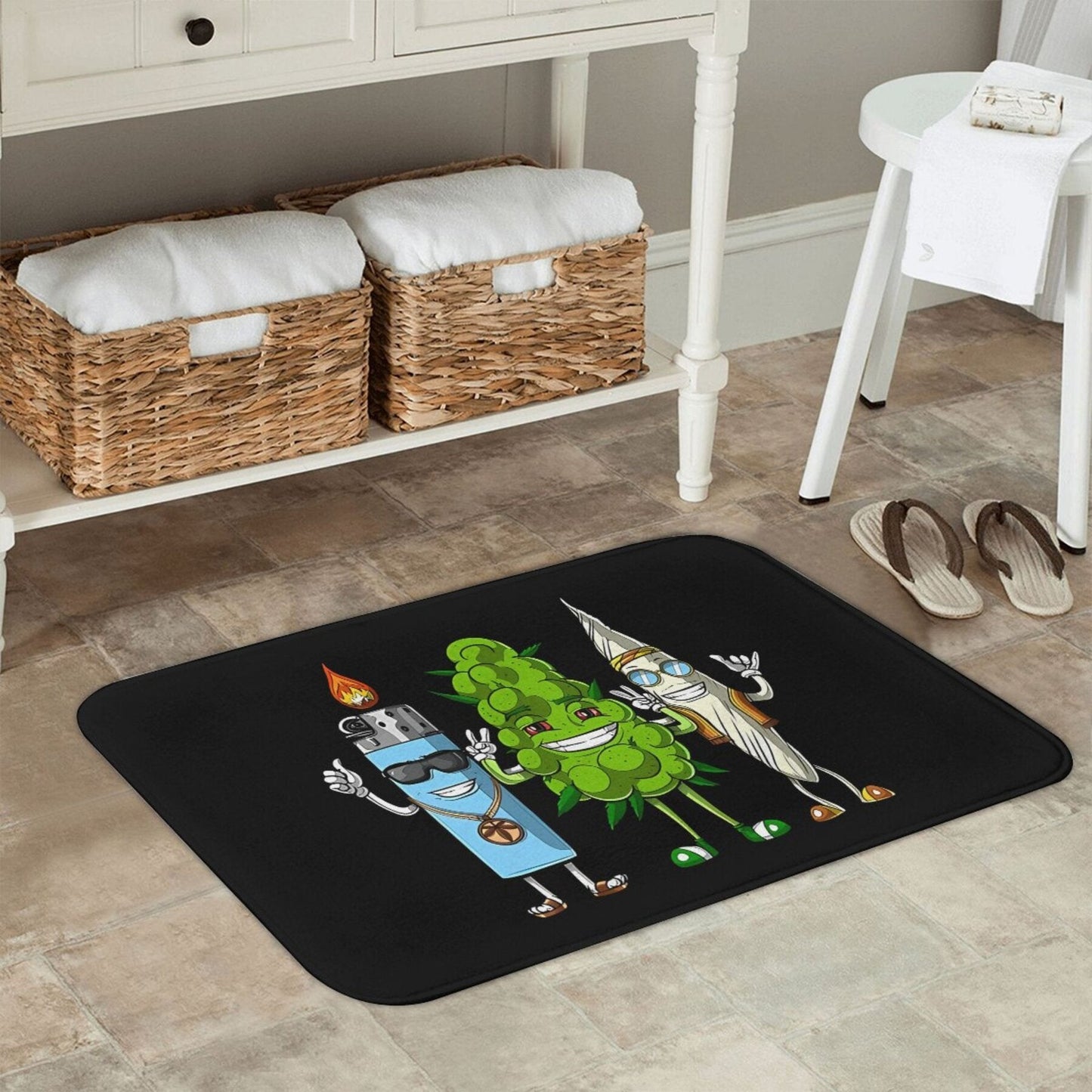 Weed Bud Joint Lighter Design Non-Slip Bathroom Mat features a 1pc design. This Machine Washable Polyester Lightweight Rectangle Mat is perfect for Bedroom or Home Decor. It is also a Welcome Doormat that is functional and stylish.