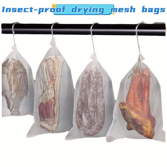 Set of 5 Nylon Mesh Drying Bags - Protects Against Insects - Ideal for Storing Meat, Fruits, and Vegetables - Hang Them for Air Drying in the Kitchen - Safe for Non-Food Contact