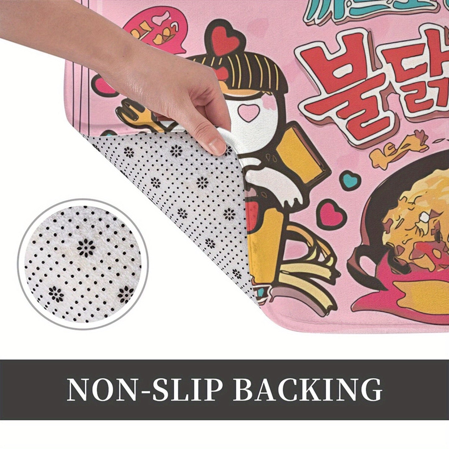 Stay in Place with Samyang Carbonara Ramen Doormat - Rectangular Flannel Mat for Bedroom Entrance, Cute Cartoon Design, Easy to Clean Home Decor