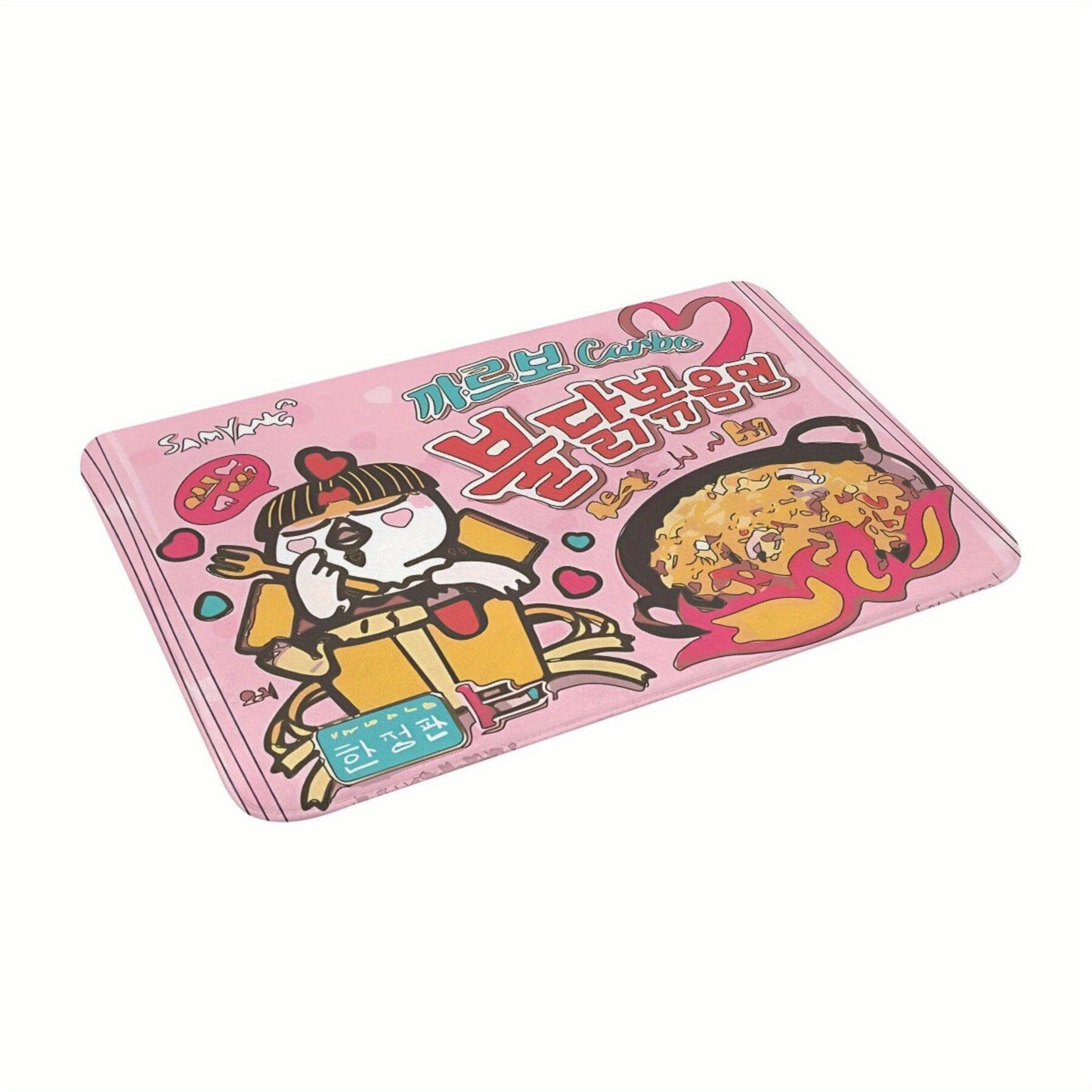 Stay in Place with Samyang Carbonara Ramen Doormat - Rectangular Flannel Mat for Bedroom Entrance, Cute Cartoon Design, Easy to Clean Home Decor