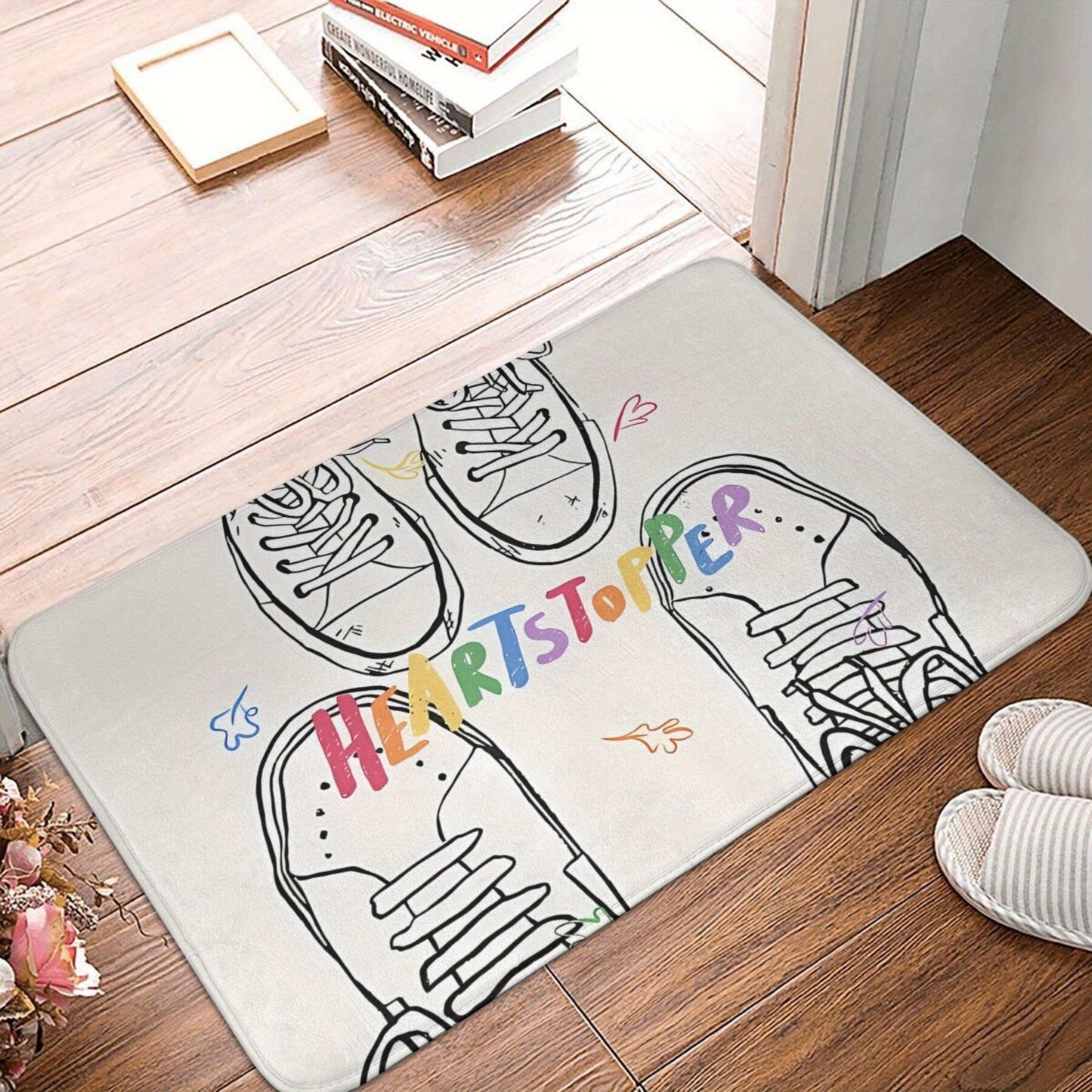 Polyester Non-Slip Doormat with Heartstopper Nick and Charlie Shoes Design, Machine Washable, Lightweight Home Decor for Entryway, Bedroom, Balcony, Carpet - 1 piece