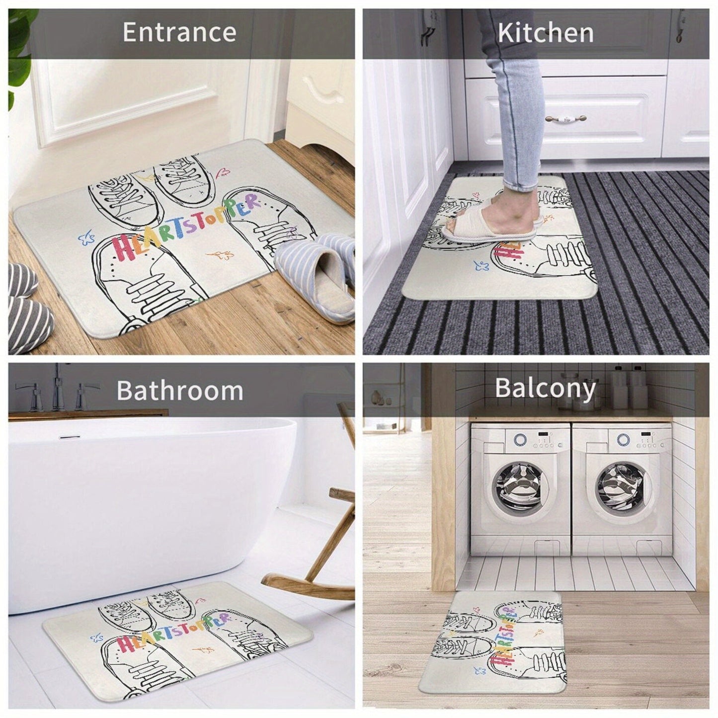 Polyester Non-Slip Doormat with Heartstopper Nick and Charlie Shoes Design, Machine Washable, Lightweight Home Decor for Entryway, Bedroom, Balcony, Carpet - 1 piece