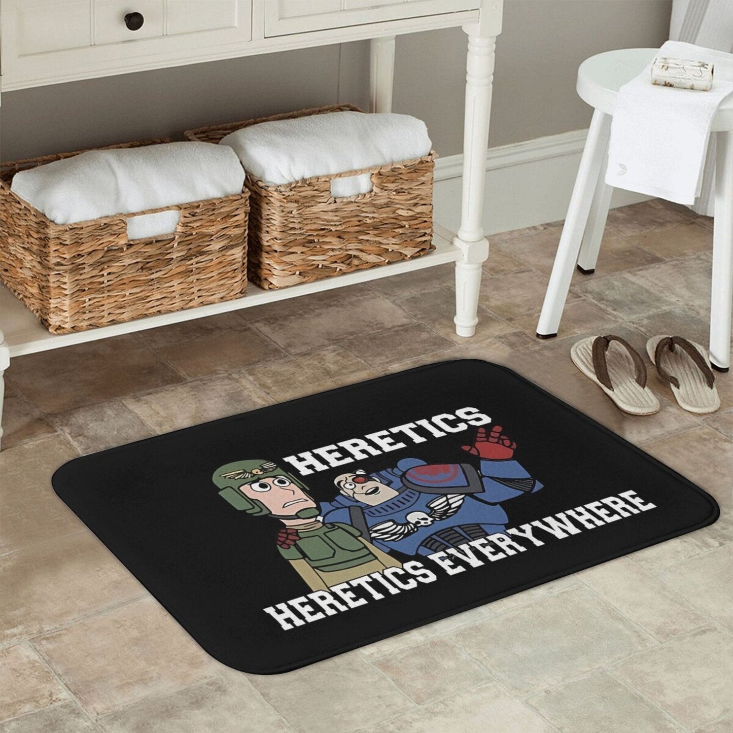 Heretics Abound! 40K Printed Flannel Bath Mat - Easy-to-Clean, Lightweight Doormat for Home Decoration - Machine Washable