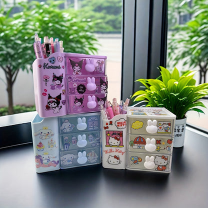 Large capacity desk organizer holds pens and includes DIY stickers for customizable design.