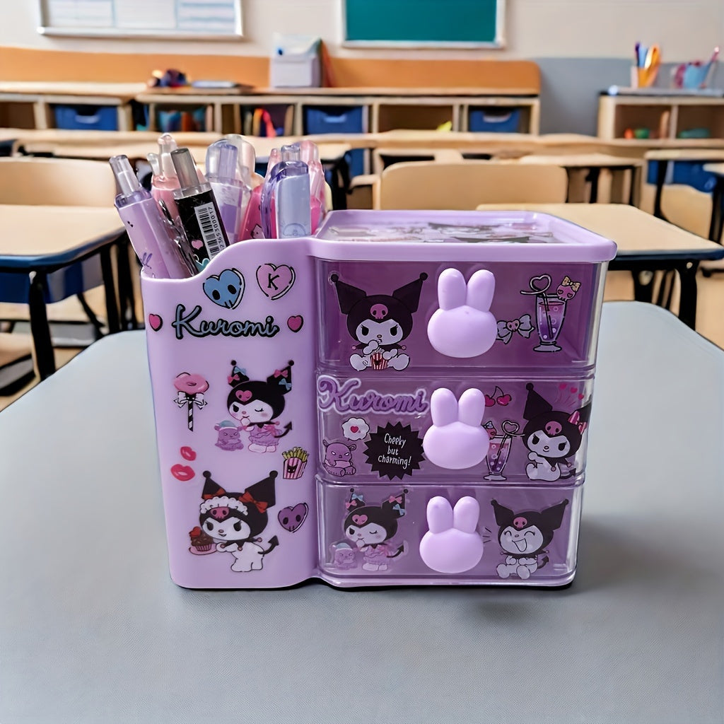 Large capacity desk organizer holds pens and includes DIY stickers for customizable design.