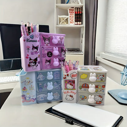 Large capacity desk organizer holds pens and includes DIY stickers for customizable design.