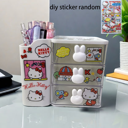 Large capacity desk organizer holds pens and includes DIY stickers for customizable design.