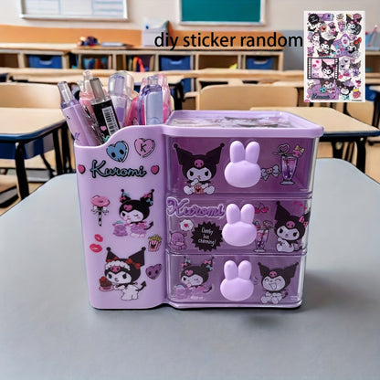 Large capacity desk organizer holds pens and includes DIY stickers for customizable design.