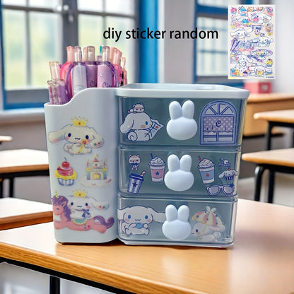 Large capacity desk organizer holds pens and includes DIY stickers for customizable design.