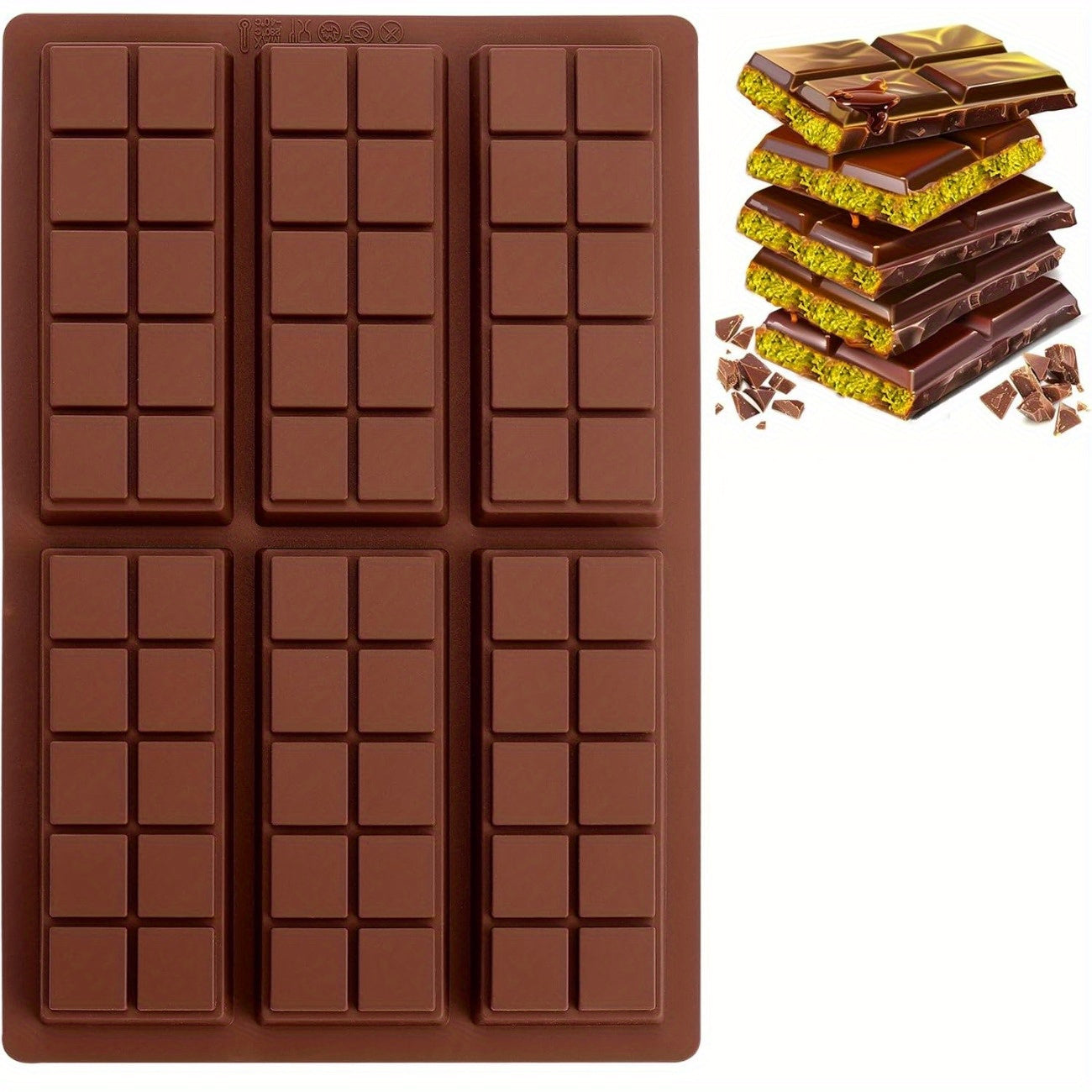 Set of 1 rectangular silicone mold, featuring 6 grids for creating perfectly shaped chocolates. Non-stick, easy to demould, and durable.