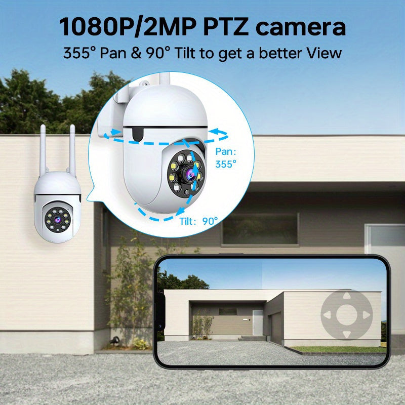 Zhxinsd 1080P Outdoor Security Camera with PTZ, 2.4G Wireless, 355° Coverage, Color Night Vision, Motion Detection, Two-Way Audio, USB-Powered, Batteries Not Included