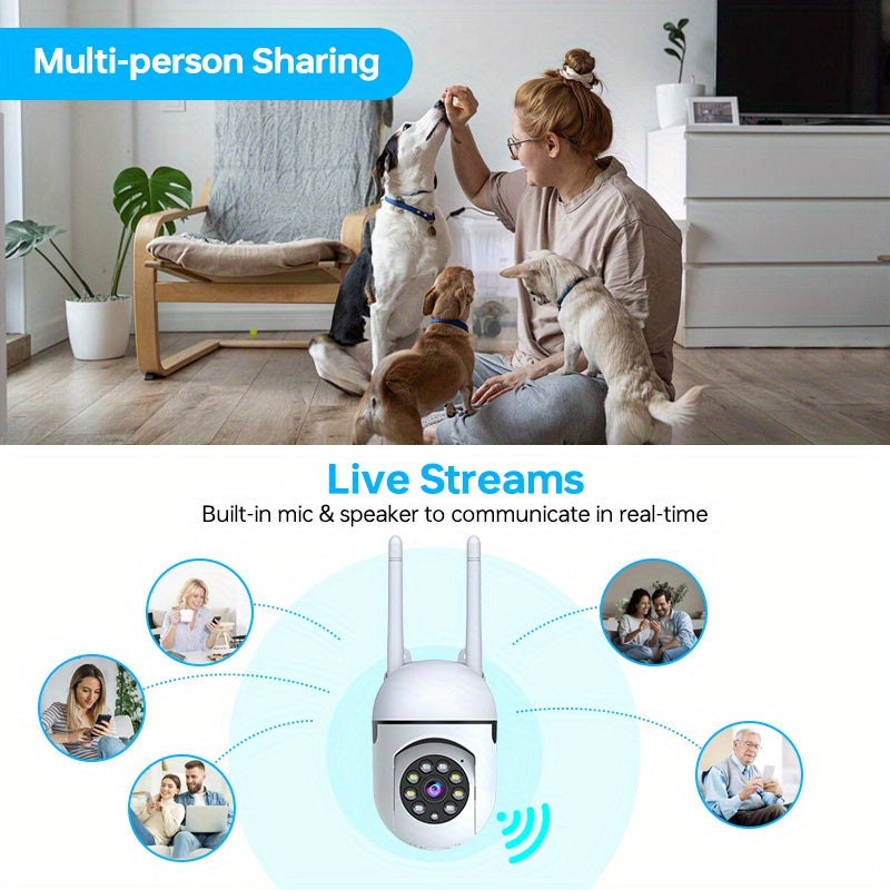 Zhxinsd 1080P Outdoor Security Camera with PTZ, 2.4G Wireless, 355° Coverage, Color Night Vision, Motion Detection, Two-Way Audio, USB-Powered, Batteries Not Included