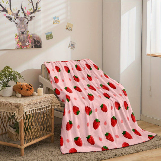 Soft Flannel Strawberry Print Throw Blanket with All-Season Comfort - Durable, Digital Printed & Plush Multipurpose Blanket for Sofa, Bed, Travel - Contemporary Style, Tear Resistant - Perfect Gift Idea