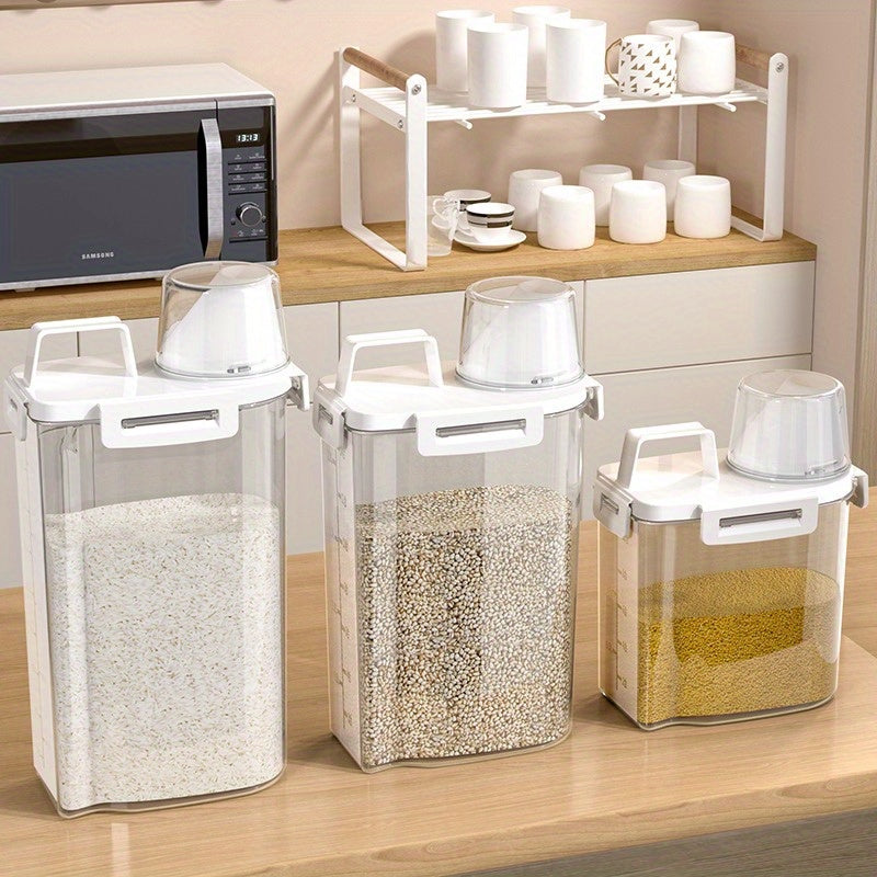 Airtight storage containers in 1.75L, 2.5L, and 3L sizes, perfect for storing grains, nuts, flour, and rice. Insect-proof, moisture-proof, leak-proof, and suitable for home and outdoor use.