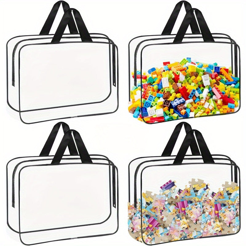 1 piece of a large transparent PVC waterproof storage bag with a black zipper. This versatile organizer is perfect for keeping toys, books, puzzles, and travel essentials neat and tidy. Made of durable plastic, this storage bag requires no electricity