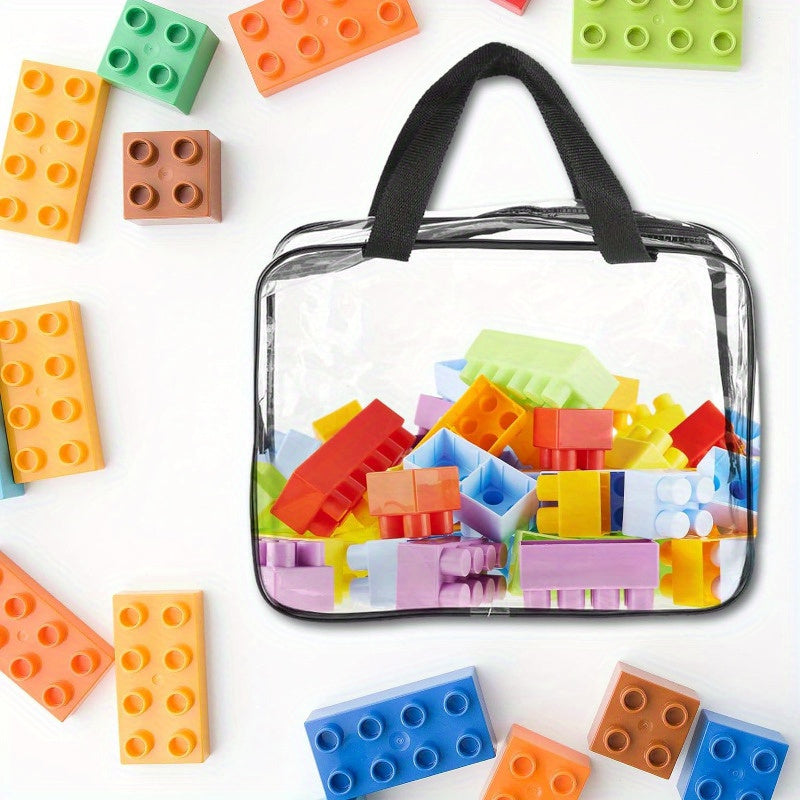 1 piece of a large transparent PVC waterproof storage bag with a black zipper. This versatile organizer is perfect for keeping toys, books, puzzles, and travel essentials neat and tidy. Made of durable plastic, this storage bag requires no electricity