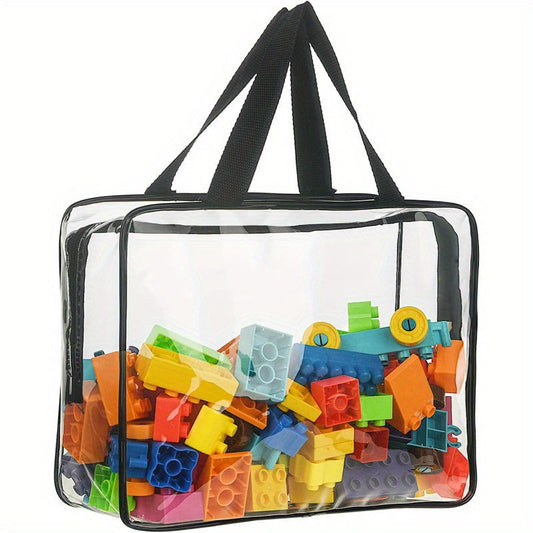 Large Transparent PVC Waterproof Storage Bag with Black Zipper - Ideal for Organizing Toys, Books, Puzzles, and Travel Essentials - Sturdy Plastic, No Power Required - Perfect for Toy Storage