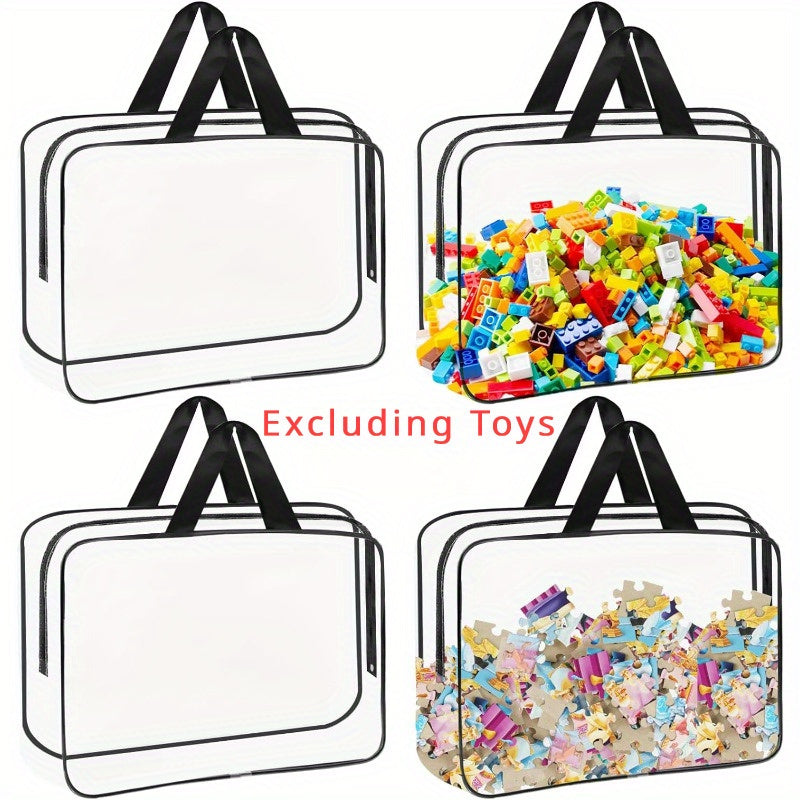 Large Transparent PVC Waterproof Storage Bag with Black Zipper - Ideal for Organizing Toys, Books, Puzzles, and Travel Essentials - Sturdy Plastic, No Power Required - Perfect for Toy Storage