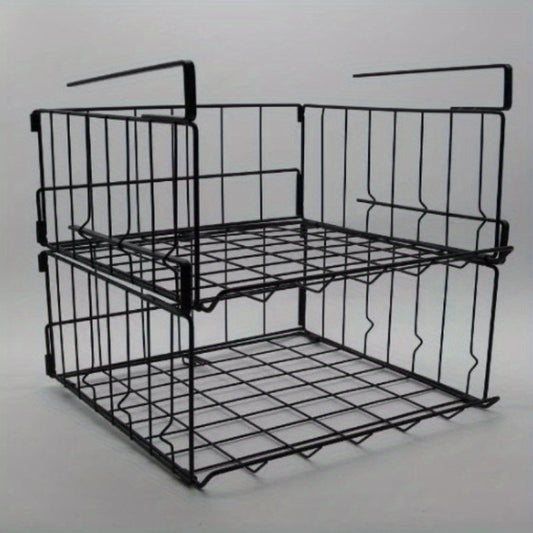 Metal under shelf storage rack featuring two hanging wire basket racks, perfect for organizing your kitchen pantry or bookshelf. This would make a great gift for Christmas, Easter, Valentine's Day, or any other special occasion.