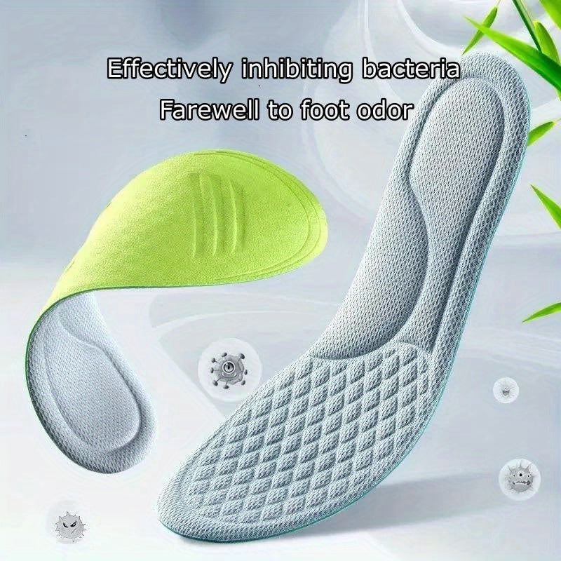 5 pairs of breathable sports insoles for men and women that are sweat-absorbing and provide soft full foot cushions for summer.