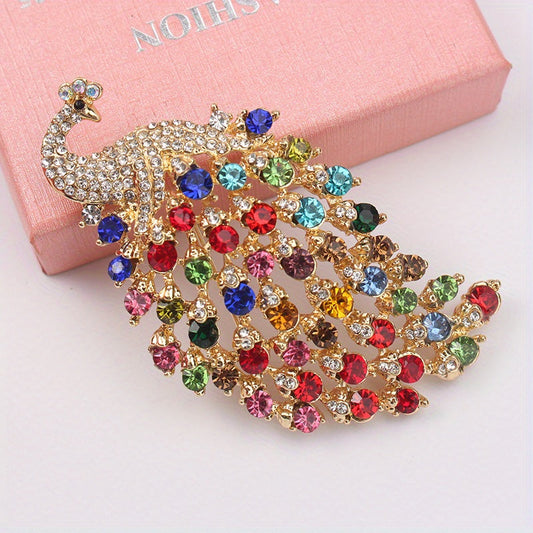 Elegant Fashion Accessory for Women: Vintage Peacock Brooch Pin adorned with Multicolor Rhinestones and Irregular Shapes