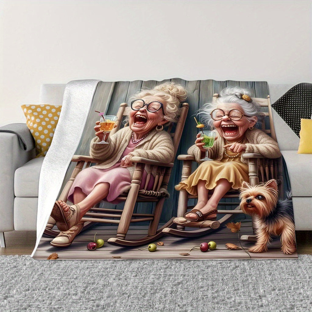 Stay cozy with the Laughing Best Friends Flannel Blanket - Perfect for home, travel, or office with its soft, warm, and lightweight design featuring a fun digital print