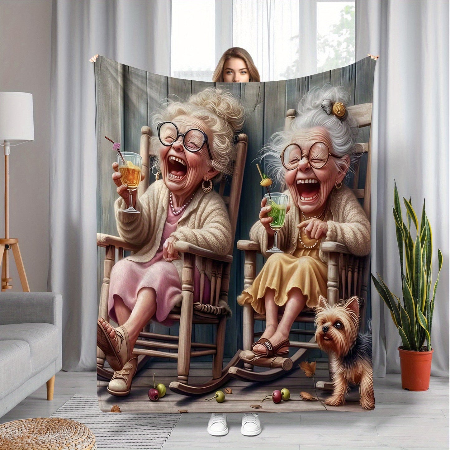 Stay cozy with the Laughing Best Friends Flannel Blanket - Perfect for home, travel, or office with its soft, warm, and lightweight design featuring a fun digital print