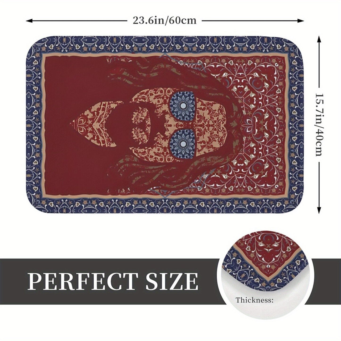 1pc "The Dude Abides" Non-Slip Doormat features a rectangular shape and is made of machine washable polyester material. The mat includes a red and blue floral design, making it suitable for use in the bathroom, kitchen, or outdoor areas. This lightweight