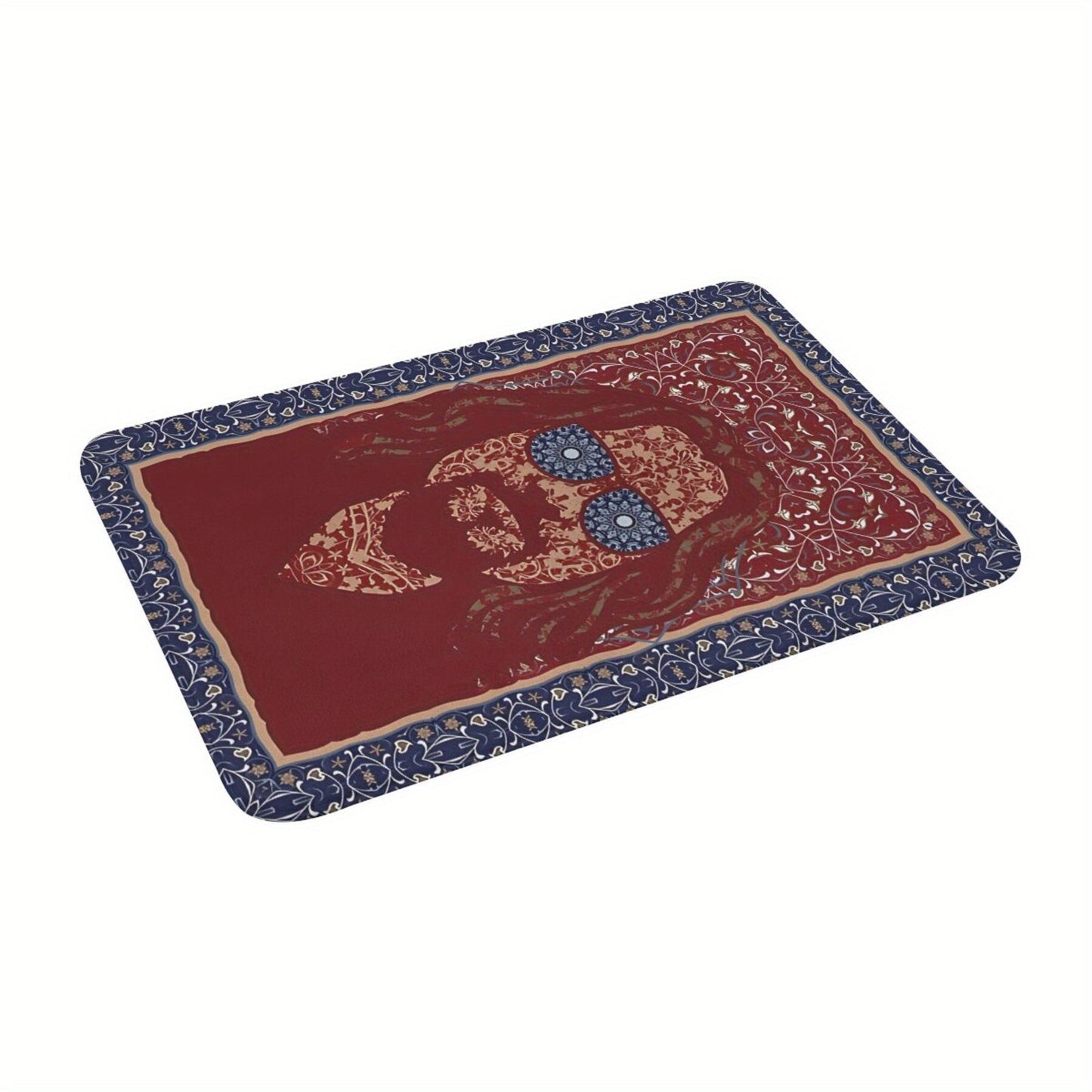 1pc "The Dude Abides" Non-Slip Doormat features a rectangular shape and is made of machine washable polyester material. The mat includes a red and blue floral design, making it suitable for use in the bathroom, kitchen, or outdoor areas. This lightweight