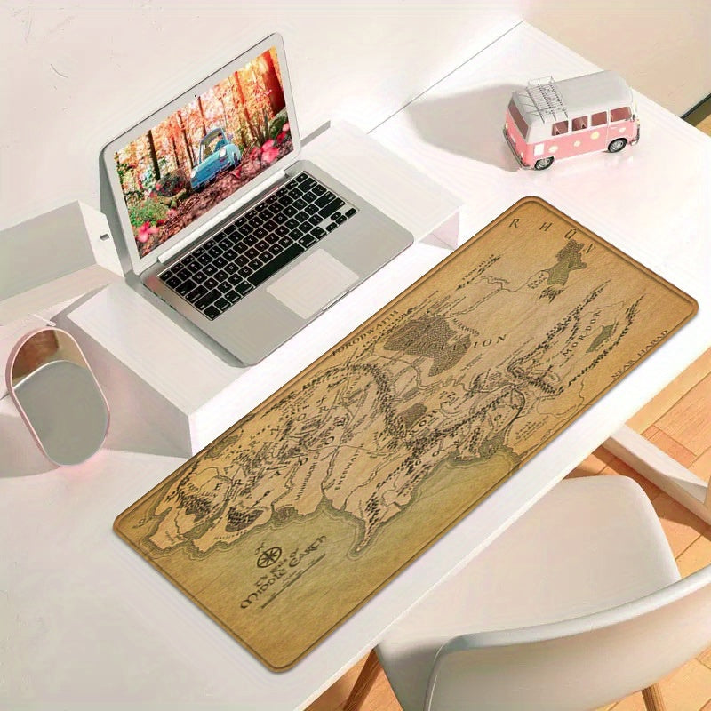 Durable rubber gaming mouse pad with non-slip Middle Earth Map design for gamers, office, and home use.