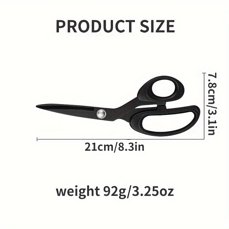 8-Inch Tailor's Scissors - Stainless Steel, Sharp & Durable for Sewing and Crafting, Ergonomic Black Handle, Ideal for Home & Office Use.