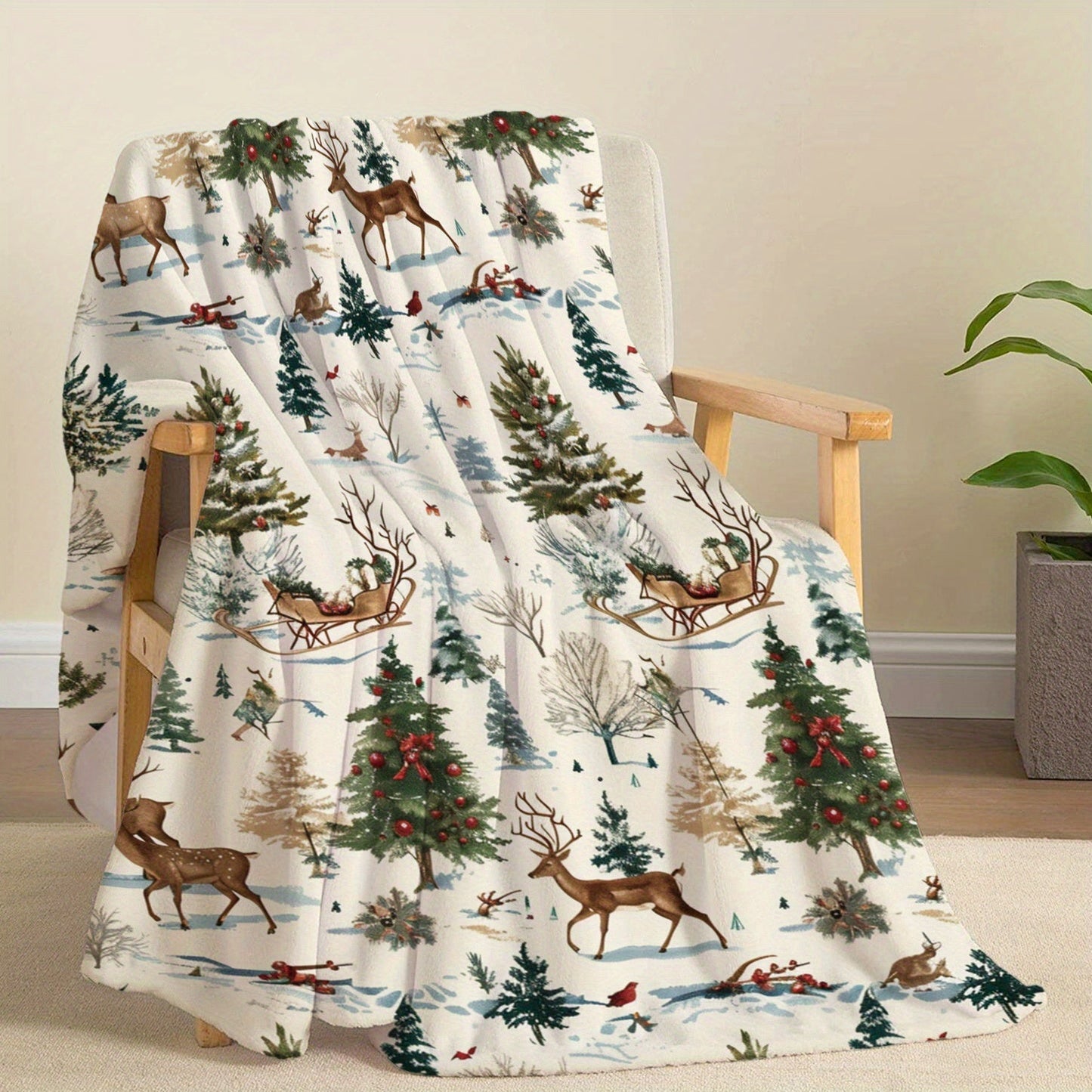 Soft and lightweight flannel throw blanket with a cozy Christmas theme, ideal for all seasons. Perfect for bed, sofa, office, camping, and travel to keep you warm.