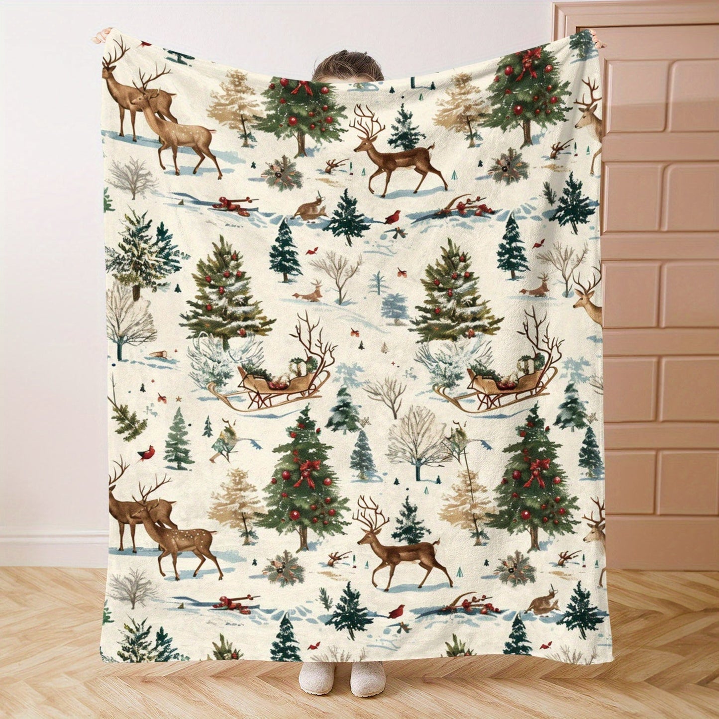 Soft and lightweight flannel throw blanket with a cozy Christmas theme, ideal for all seasons. Perfect for bed, sofa, office, camping, and travel to keep you warm.