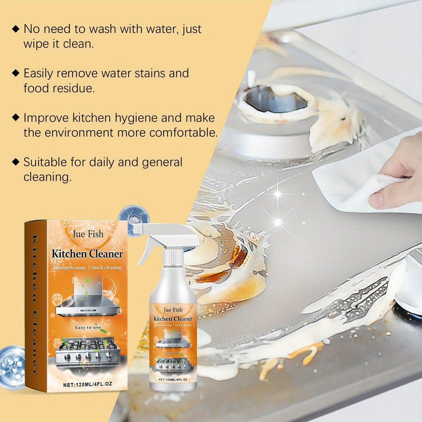 One piece of 120ml Multi-Purpose Foam Cleaner for removing kitchen countertop oil stains and stove grime. This concentrated surface cleaner is also suitable for metal surfaces and contains 7% LAS, perfect for laundry detergent use.