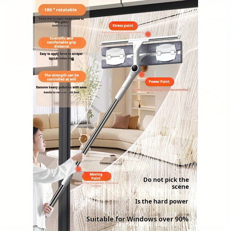 Extendable Window Squeegee Cleaner with 2-in-1 functionality. This dual-sided Telescopic Glass Scrubber is perfect for use at home or in the car. Made of durable plastic, this Manual Floor Wiper requires no electricity. Ideal for the living room