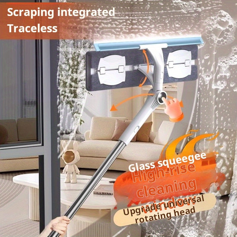 Extendable Window Squeegee Cleaner with 2-in-1 functionality. This dual-sided Telescopic Glass Scrubber is perfect for use at home or in the car. Made of durable plastic, this Manual Floor Wiper requires no electricity. Ideal for the living room