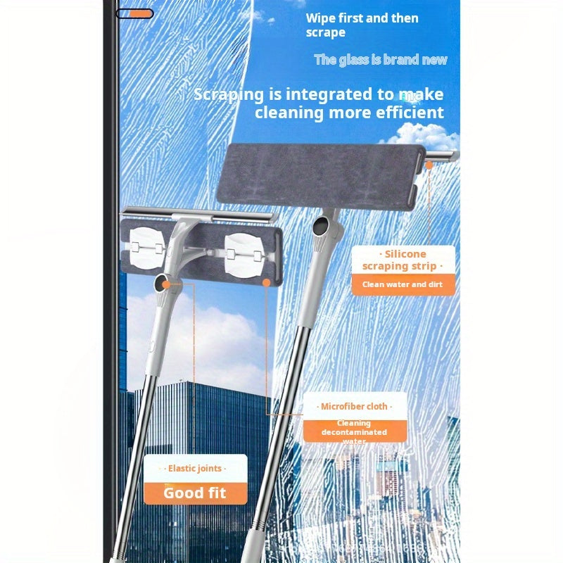 Extendable Window Squeegee Cleaner with 2-in-1 functionality. This dual-sided Telescopic Glass Scrubber is perfect for use at home or in the car. Made of durable plastic, this Manual Floor Wiper requires no electricity. Ideal for the living room