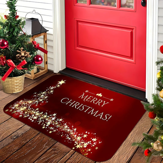 This Christmas Welcome Doormat features a sparkling stars pattern, perfect for adding a festive touch to your home. Made from anti-slip, easy to clean, stain-resistant, and machine washable polyester, this doormat is ideal for use in the living room