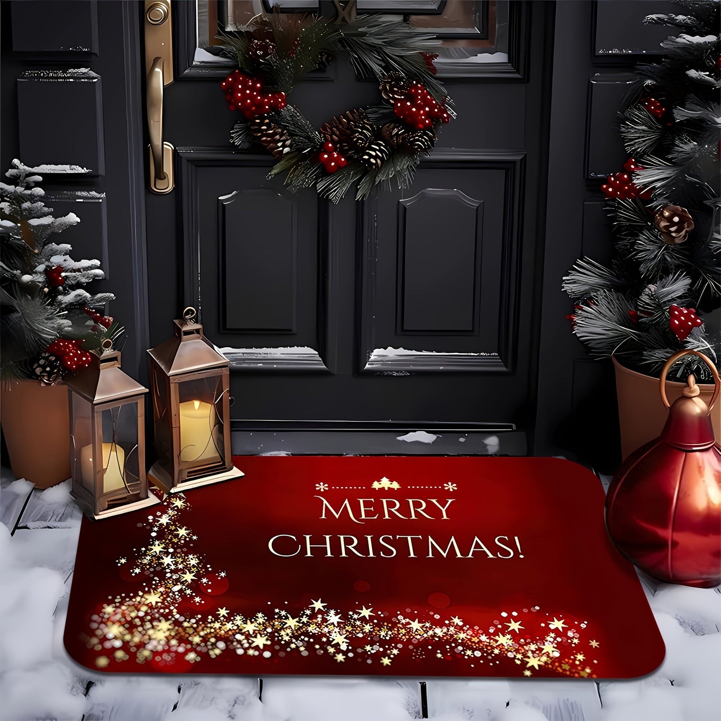 This Christmas Welcome Doormat features a sparkling stars pattern, perfect for adding a festive touch to your home. Made from anti-slip, easy to clean, stain-resistant, and machine washable polyester, this doormat is ideal for use in the living room