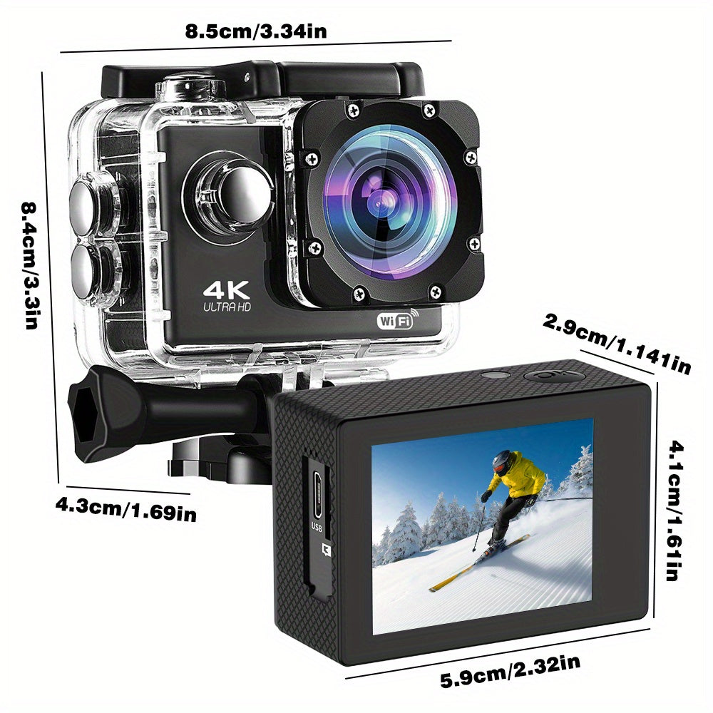 Capture your adventures in stunning clarity with this 4K Ultra HD action camera featuring WiFi, remote control, 32GB memory card, and 170° wide angle lens.