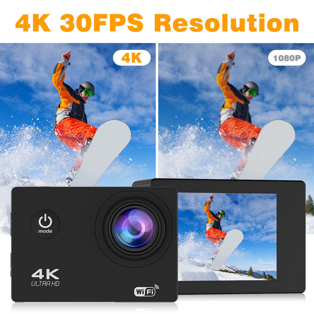 Capture your adventures in stunning clarity with this 4K Ultra HD action camera featuring WiFi, remote control, 32GB memory card, and 170° wide angle lens.