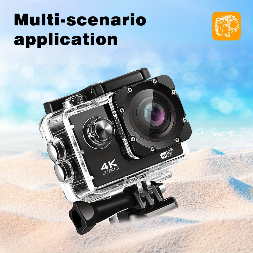 Capture your adventures in stunning clarity with this 4K Ultra HD action camera featuring WiFi, remote control, 32GB memory card, and 170° wide angle lens.