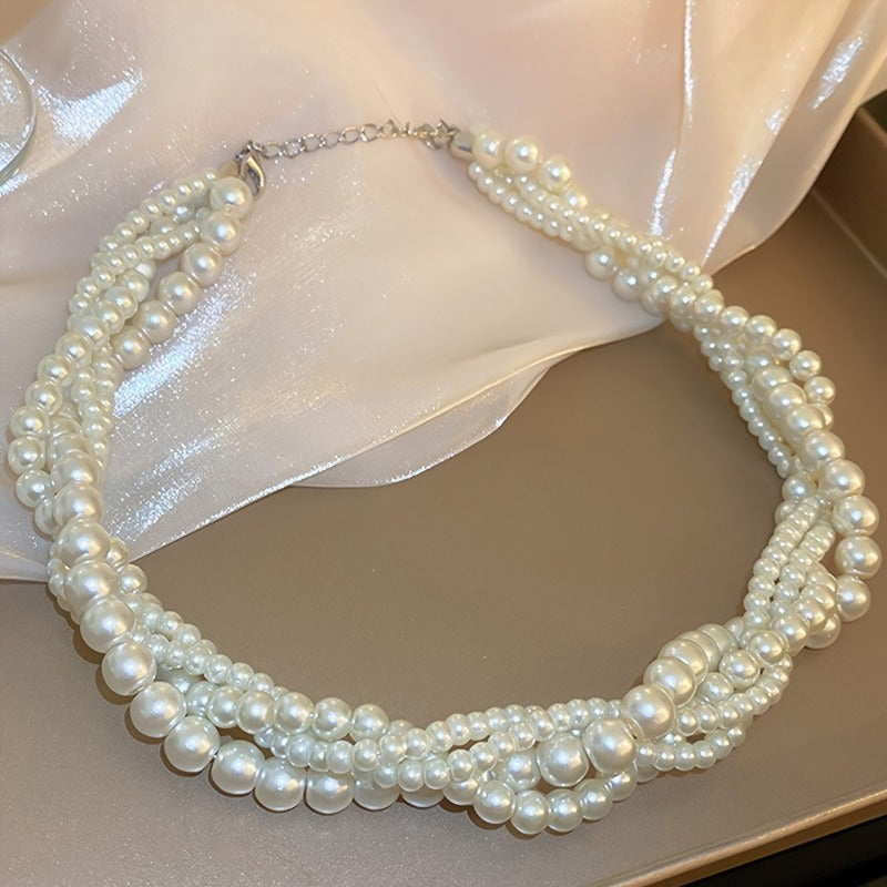 Elegant multi-strand imitation pearl necklace for women, versatile for daily wear and weddings, fits all seasons, 1 piece